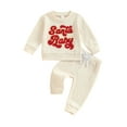 thumbnail image 2 of Elippeo Baby Boy Girl Christmas Waffle Outfit 6 12 18 24 Months 3 Years  Letter Embroidery Long Sleeve Sweatshirt Elastic Waist Pants 2 Piece Set, 2 of 9