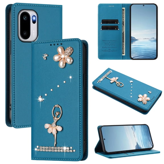 Tianyeda for Oneplus ACE 6/6T/15R. Wallet case Phone Cover with RFID Blocking Credit Card Holder Flip Book For Women Blue