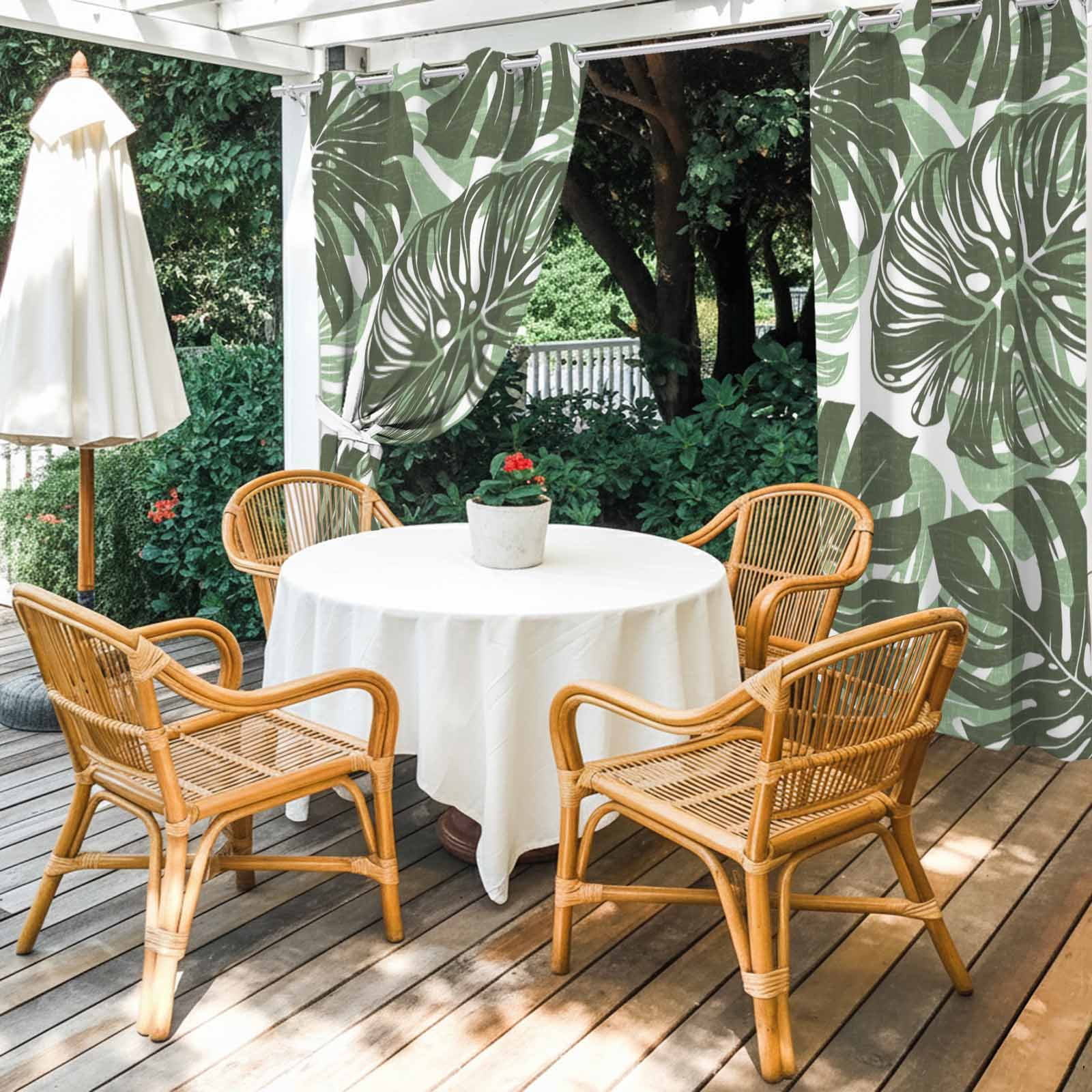 Olive Green Monstera Outdoor Curtains 1 Panel Summer Botanical Tropical Plant Rustic Waterproof Weatherproof Privacy Curtain Thermal Outside Drape for Porch Pergola Patio 54 x 108 Inch