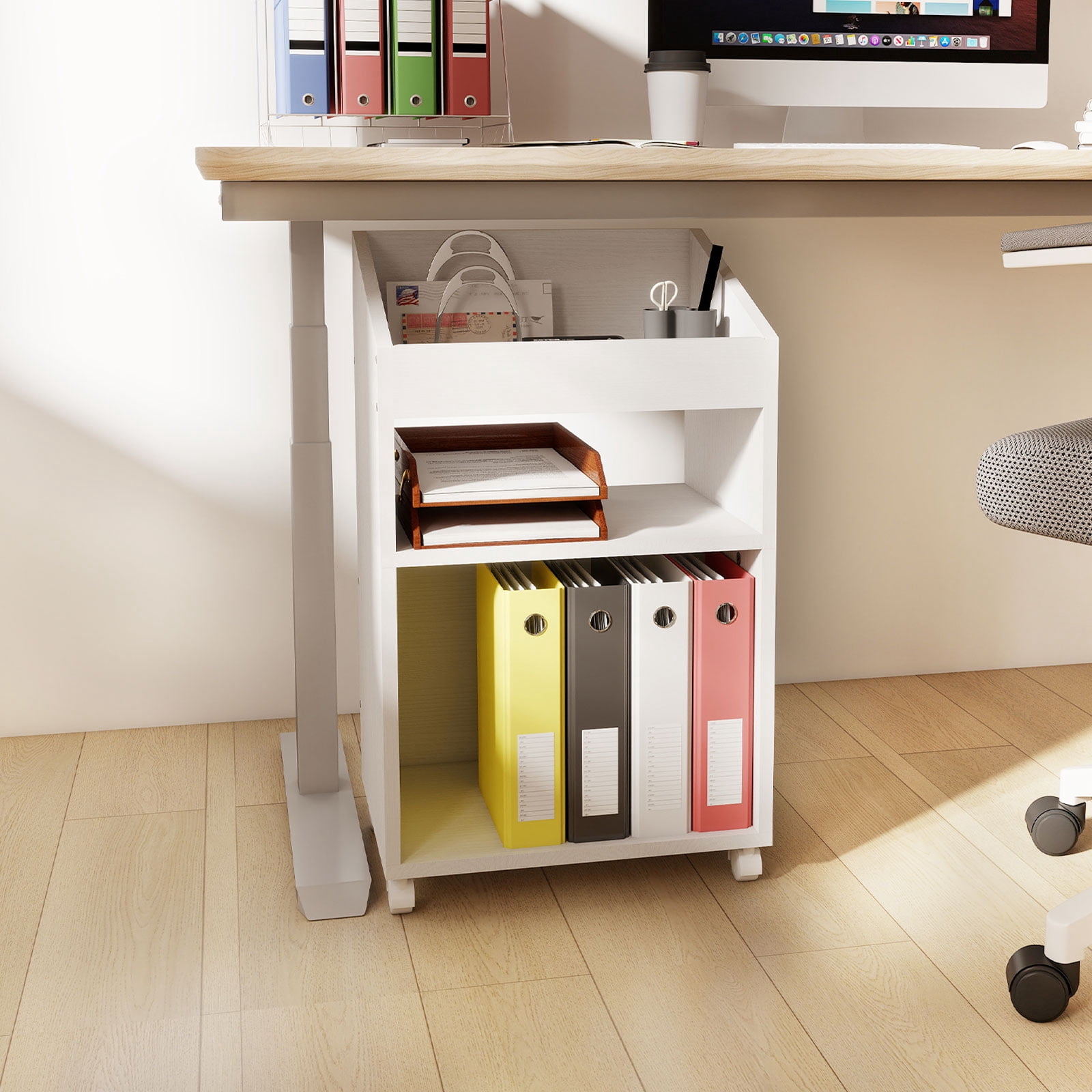 Permory 3-Tier Mobile Files Cabinet, Under Desk White Storage Organizer with Wheels for Home Office