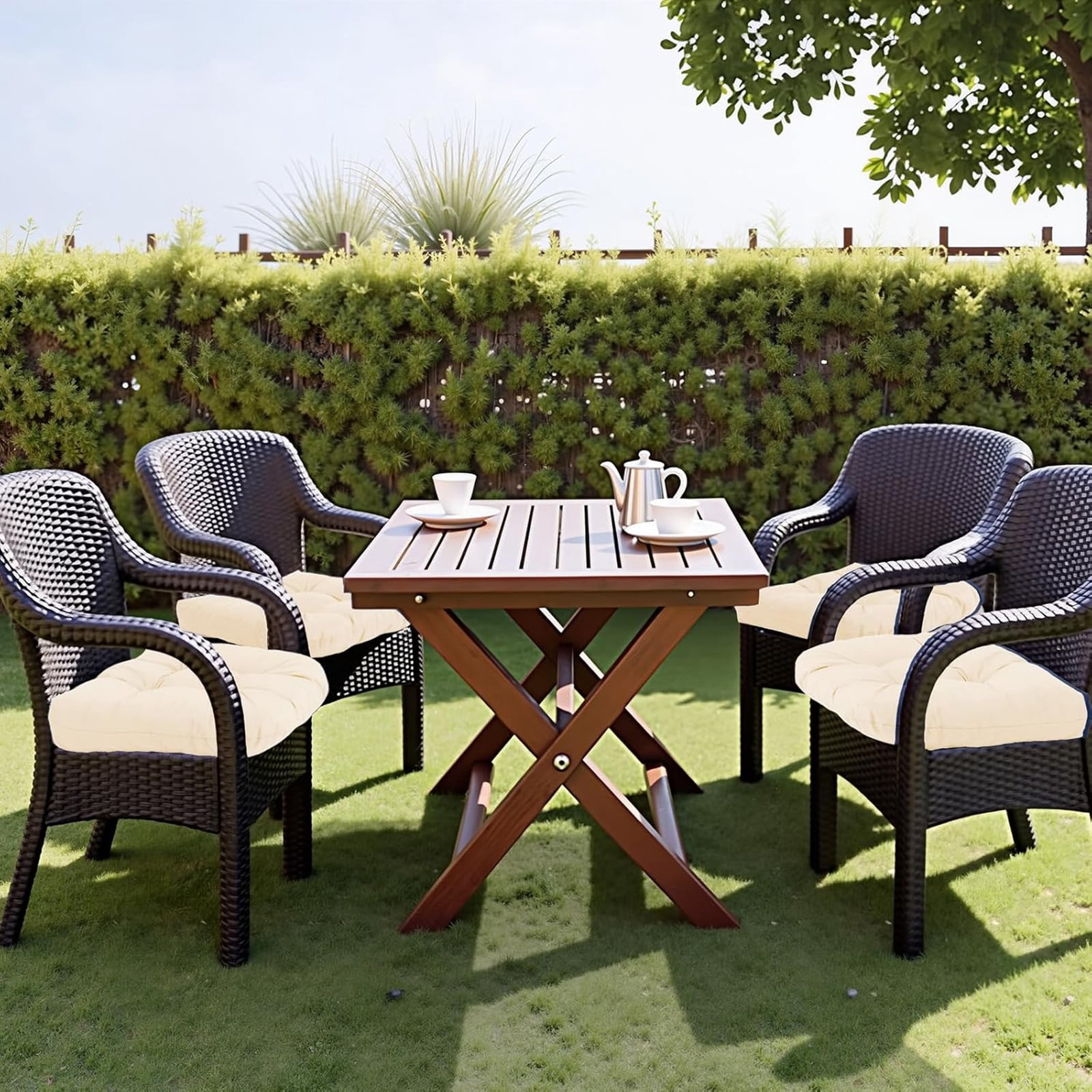 Djiypn Water-Repellent Outdoor Chair Cushions Set of 2, 19"X19" Patio Chair Cushions with High Elasticity PP Cotton, Tufted Seat Cushions for Outdoor Furniture, Thick Patio Cushions