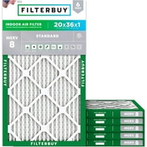 Filterbuy 20x36x1 MERV 8 Dust Defense, Pleated HVAC AC Furnace Air Filters (6-Pack)