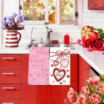 AuroraX Valentines Day Kitchen Towels Set 24"x16" Pink 2 Pcs Heart Print Hand Towel Romantic Love Decorative Decorations for Couch Sofa Bed Valentine'S Day Gifts for Him Her Couples