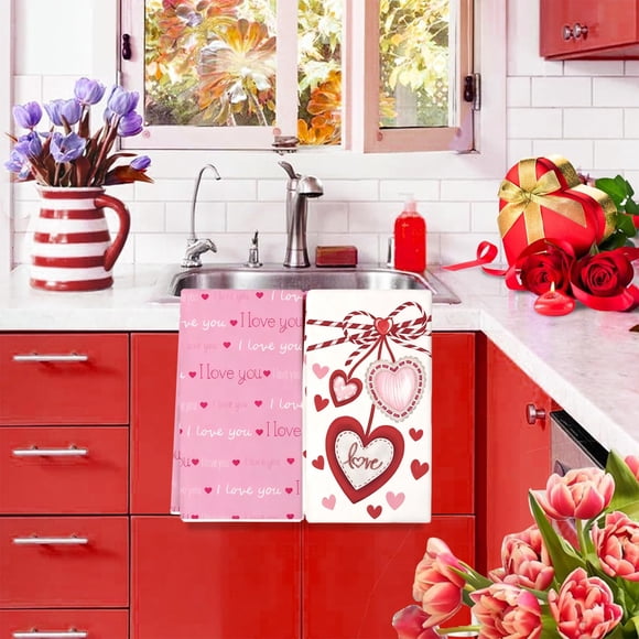Rapeiae 2-pack Happy Valentines's Day Kitchen Towels 23.6x15.8 Inches Drying Cloth Tea Towel Suitable for Cooking and Baking