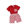 thumbnail image 2 of Musuos Toddler Baby Shorts Set, 6 12 18 24M Short Sleeve Crew Neck T-shirt with Plaid Shorts Summer 2-piece Outfit for Boys Girls, 2 of 10