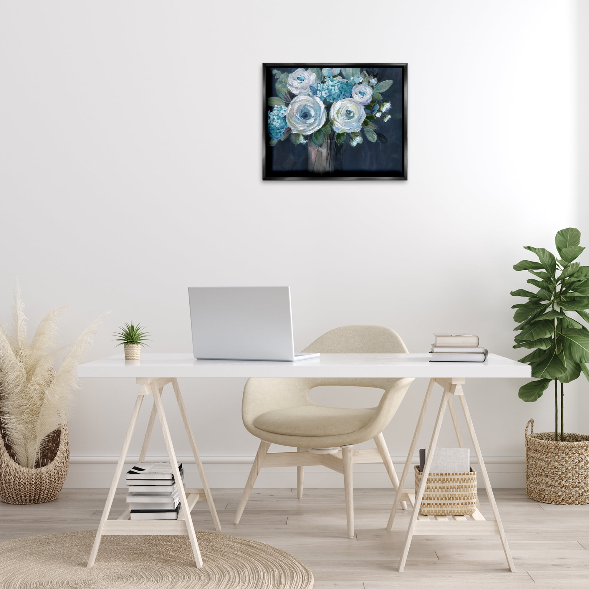 Stupell Industries Blue Mixed Bouquet Plants & Flowers Painting Black Floater Framed Canvas Art Print Wall Art, 21 x 17