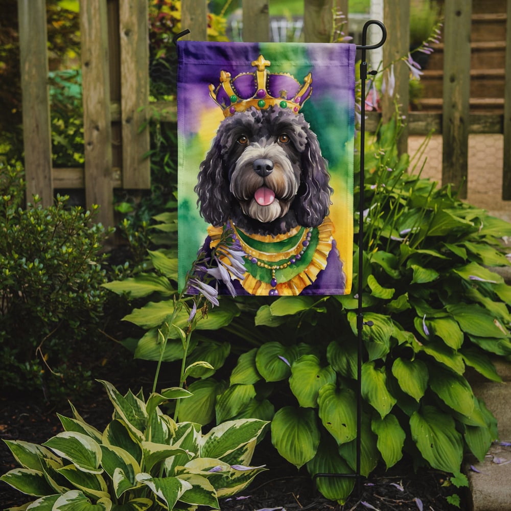 Portuguese Water Dog King of Mardi Gras Garden Flag 11.25 in x 15.5 in