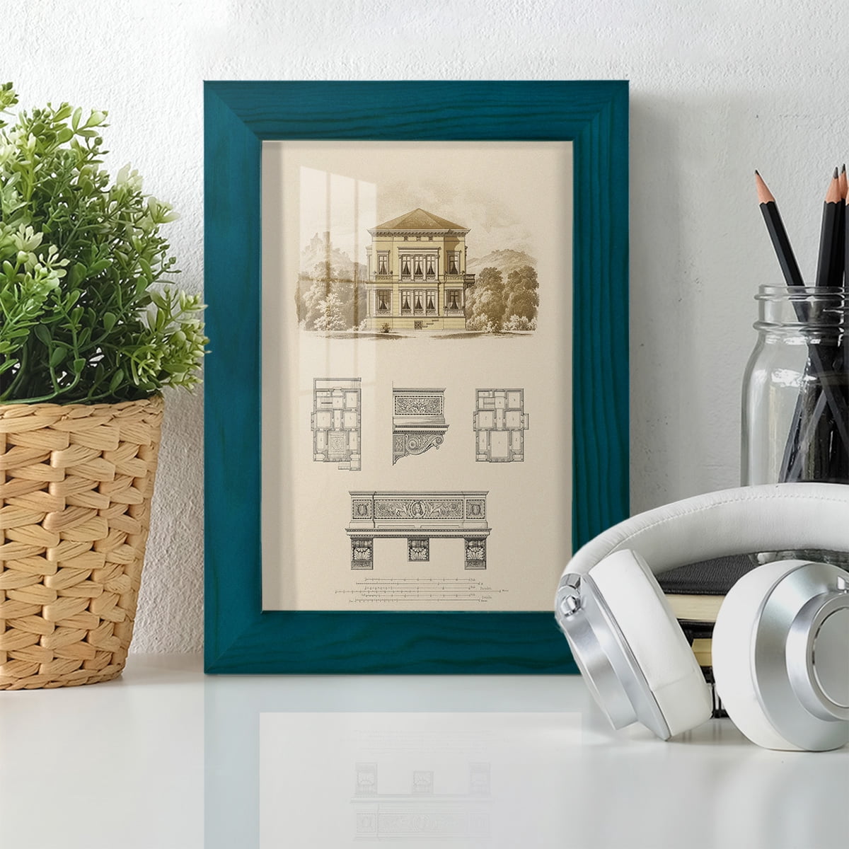 Estate and Plan I -Framed Print w/glass-Ocean Blue