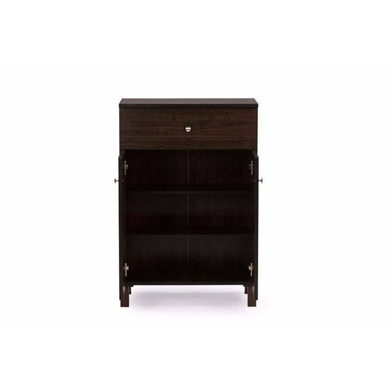 Baxton Studio Felda Dark Brown Modern Shoe Cabinet with 2 Doors and Drawer