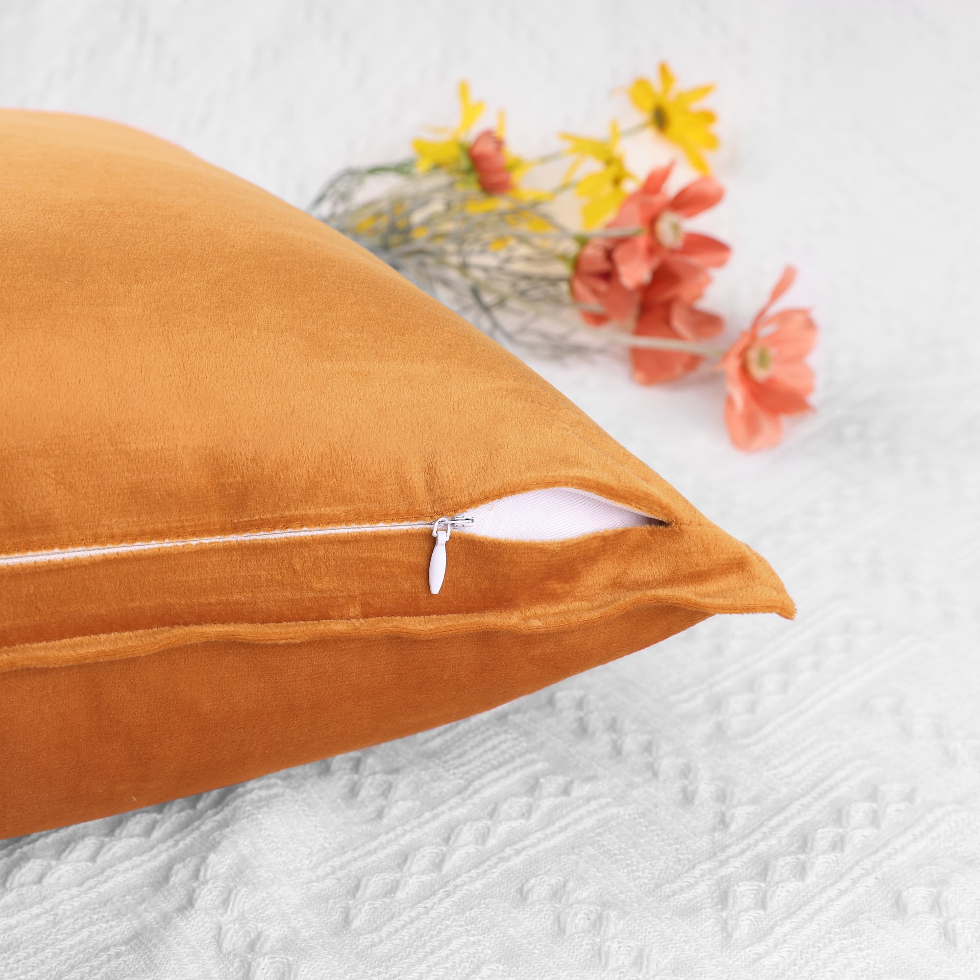 Unique Bargains Velvet Solid Throw Pillow Covers Decorative Cushion Covers (2 Count) Orange 20" x 20"