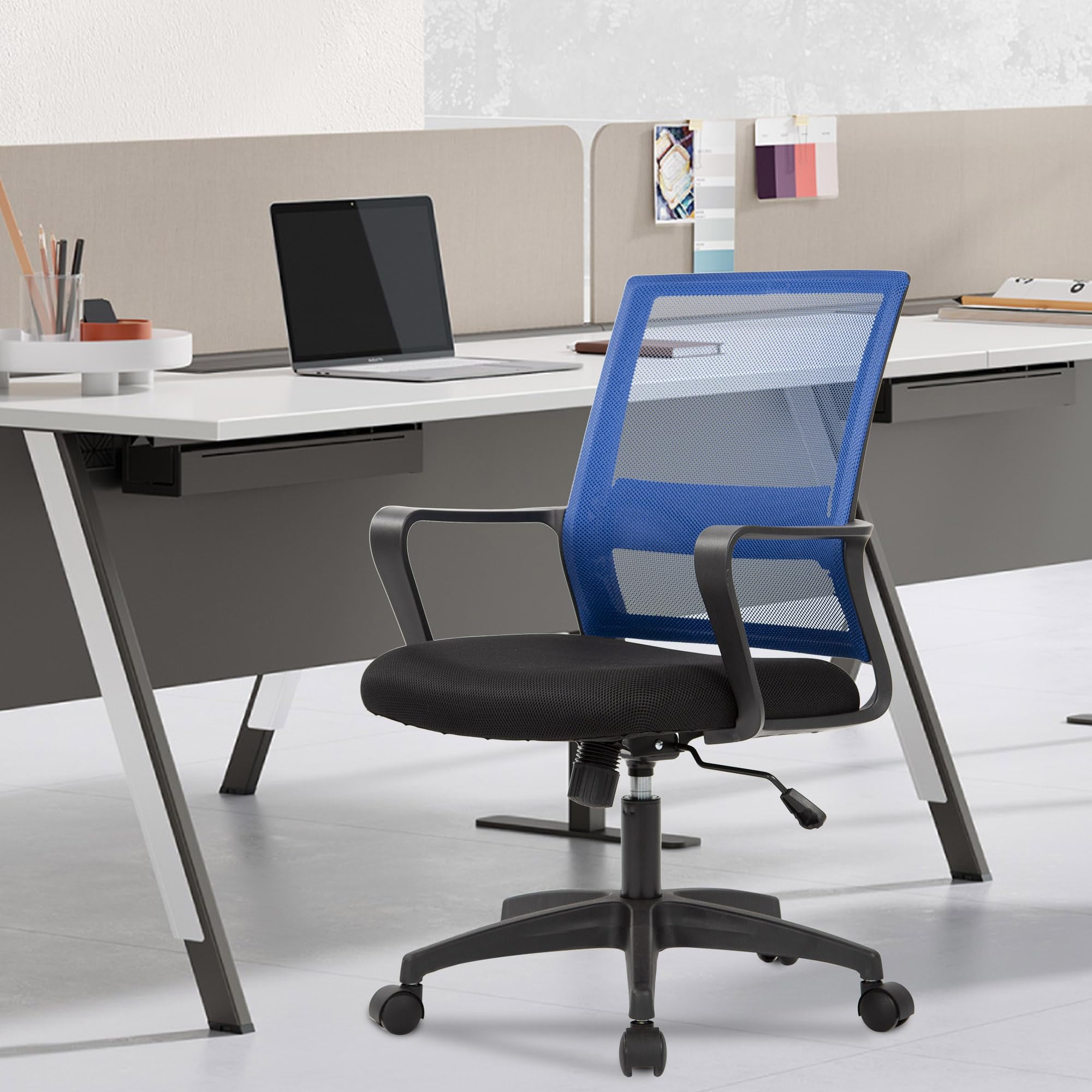 YRLLENSDAN Mesh Office Chair with Wheels Rolling Desk Chair with Arms Mesh Computer Chair for Adults Conference Room Chair Study Chair Adjustable Height,Blue
