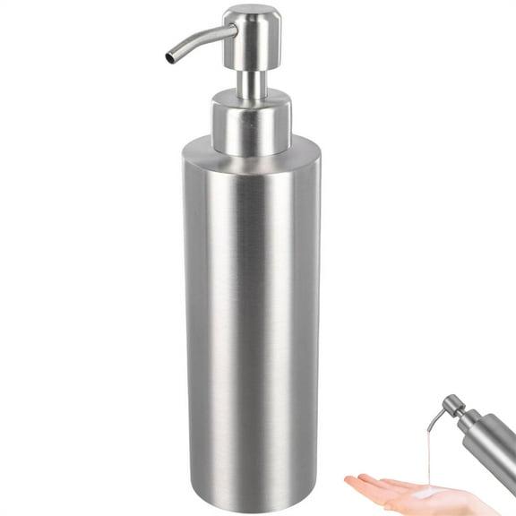 Scheam 1 Pcs Silver Countertop Soap Dispenser,Stainless Steel Rust Proof Pump Hand Lotion Bottle,Empty Refillable Liquid Container,for Bathroom Kitchen Travel (11.8 Oz / 350 ml)