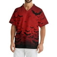 thumbnail image 5 of Domuza Scrub Tops Men Plus Size V Neck Short Sleeve Spooky Horror Print Nurse Top Soft Comfort Elastic Working Uniform with Chest Pockets Red S, 5 of 5