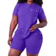 thumbnail image 1 of Gibobby Blusas Manga Larga Conjuntos de entrenamiento para mujer, conjuntos casuales a juego de 2 piezas, conjunto de pijama con pantalones cortos de Yoga de cintura alta y corto（Morado， M), 1 of 5