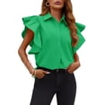 thumbnail image 4 of Women Ruffle Button Down Shirts Short Sleeve Lapel Tops Blouse, 4 of 6