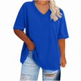 thumbnail image 3 of Plus size womens clothes tops Summer V Neck Short Sleeved Solid T Shirts Dressy Casual Short Sleeve Tees Loose Fit Cotton Tunic Tops, 3 of 4