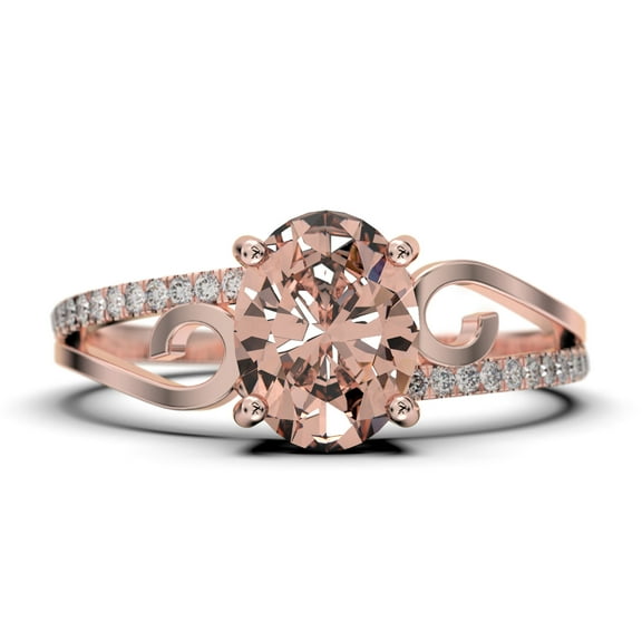 Gorgeous Art nouvea 1.50 Carat Oval Cut Morganite And Diamond Moissanite Twirled Style Engagement Ring, Wedding Ring in 10k Solid Rose Gold, Gift For Her Promise Ring, Silver, Rose Gold