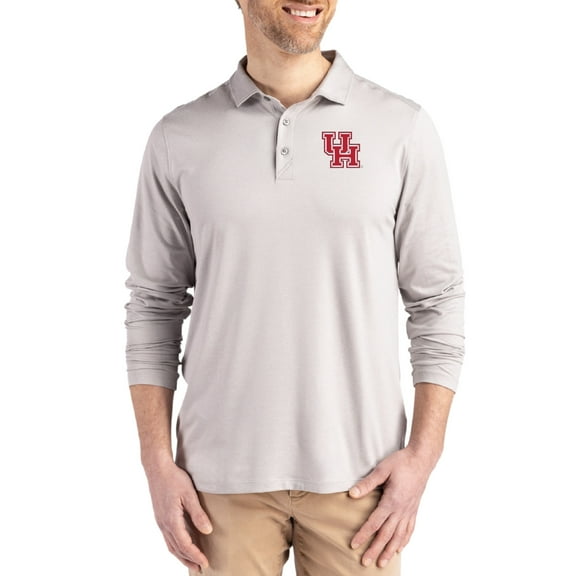 Men's Cutter & Buck  Gray Houston Cougars Primary Coastline Epic Comfort Long-Sleeve Polo