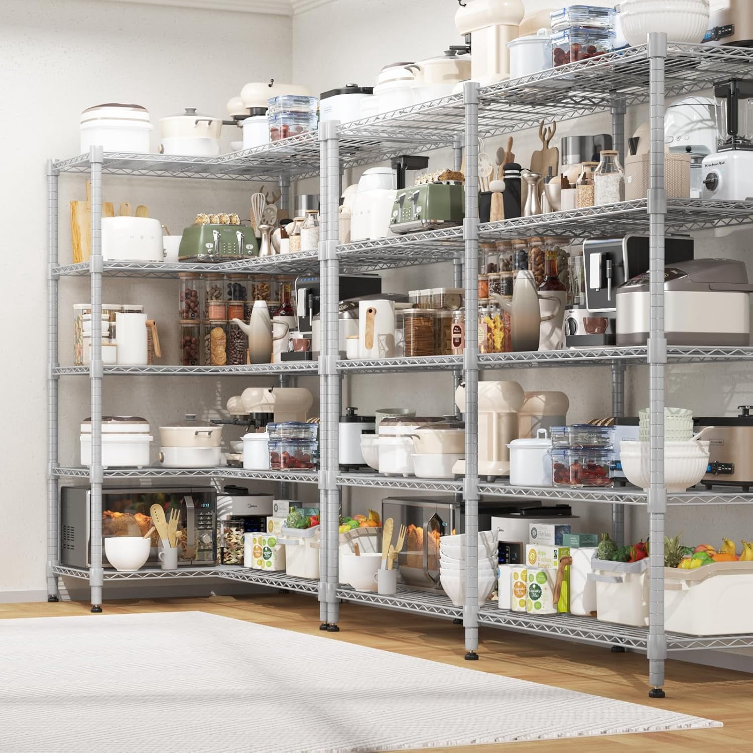 Sailvan 5-Tier Heavy Duty Metal Storage Rack, 60"W x 14"D x 72"H, 1500LBS Capacity Adjustable Wire Shelving Unit for Garage Pantry Kitchen,Silver