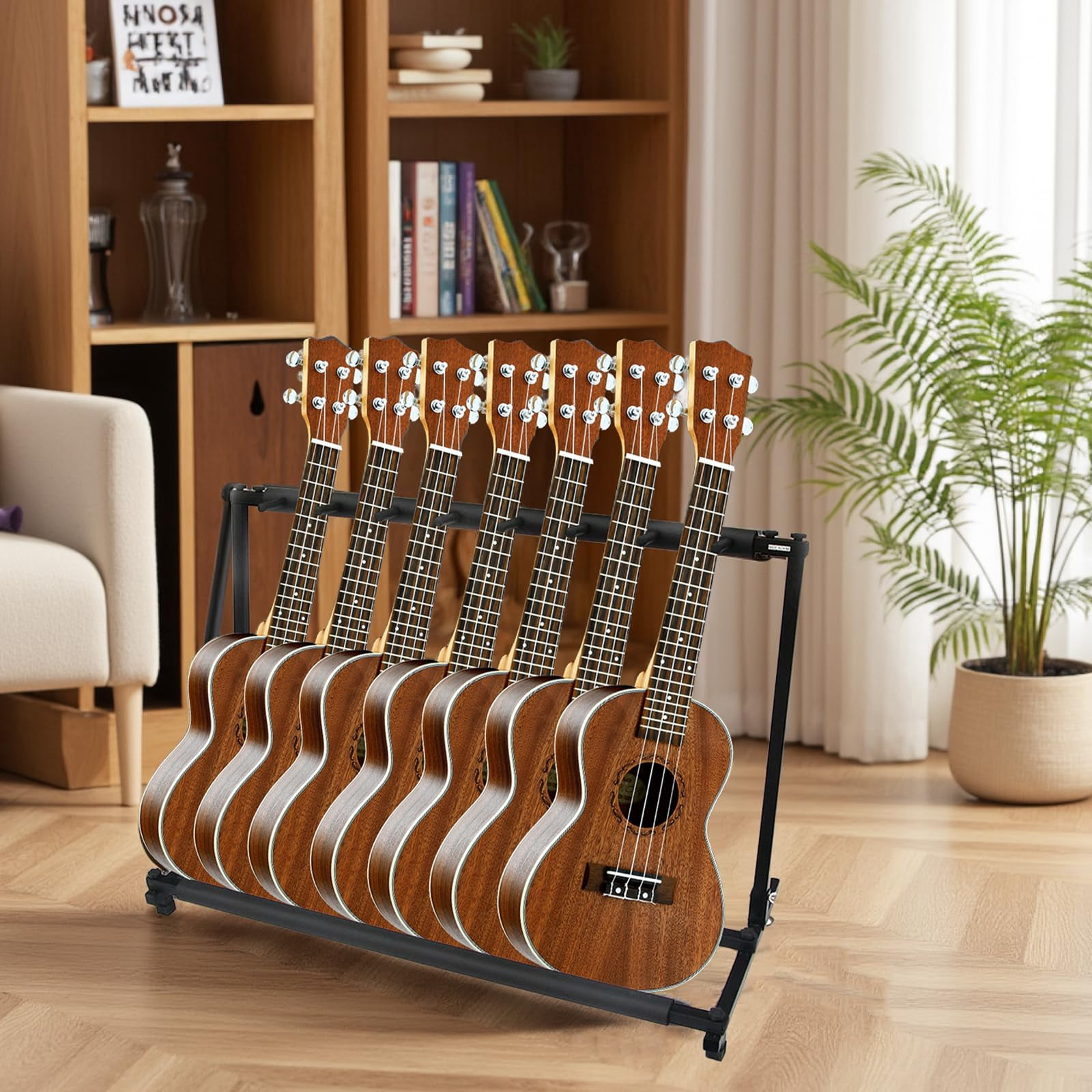Kojooin 7-Piece Guitar Floor Stand, Foldable Multi-Guitar Storage Rack with Non-Slip Rubber Pads, Suitable for Band Or Recording Studio Use