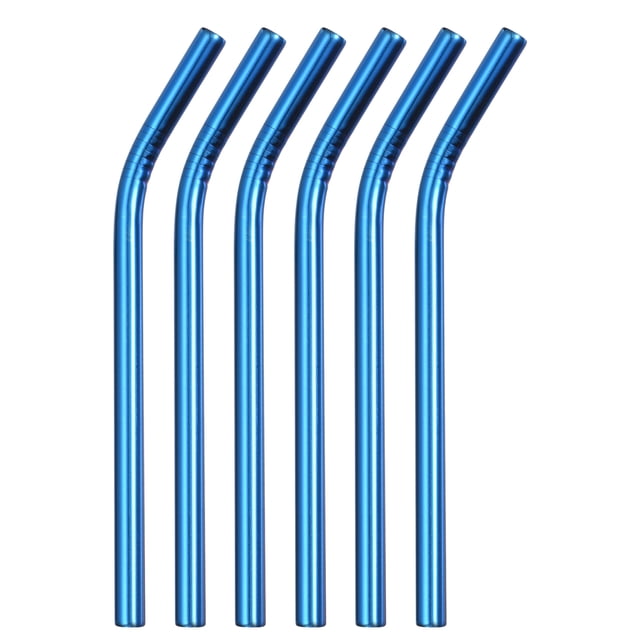 6uds Reutilizables Metal Pajillas, 9.5" Inoxidable Acero Beber Pajilla para Malteada, Burbuja Té, Frío Bebida (0,5" Ancho, Doblado, Azul)