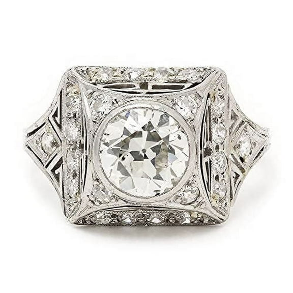 HeartsAndYou 3ct Round Cut Moissanite Art Deco Edwardian Cocktail Ring 18k White Gold over Silver