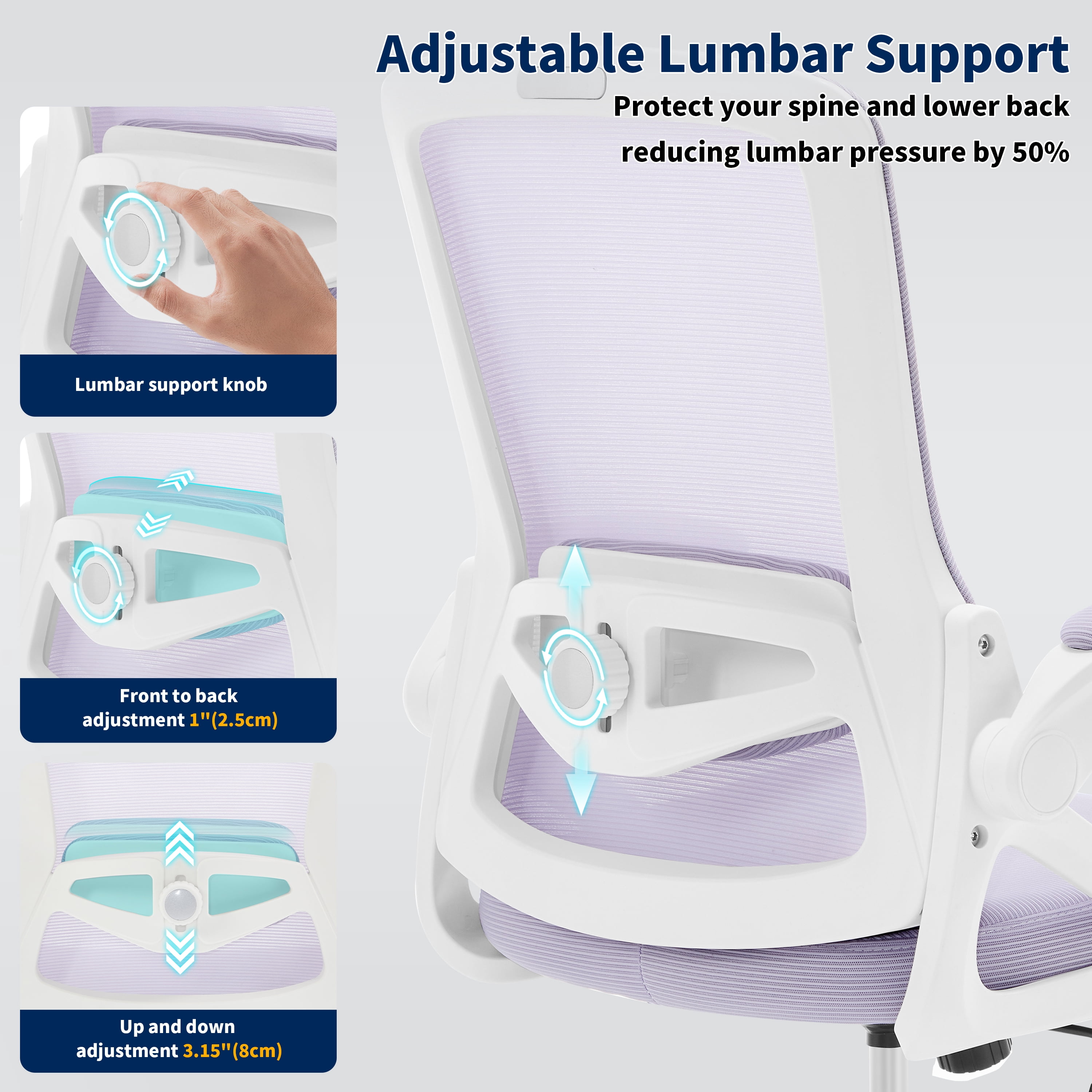 Nexthro Ergonomic Office Chair, Desk Chair with Adjustable Lumbar Support, Breathable Mesh Comfy Computer Chairs with Flip-up Armrests Executive Task Chair for Adults Home Office(Lavender)