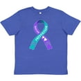 thumbnail image 3 of Inktastic Suicide Prevention- Blue and Purple Ribbon with Hearts Youth T-Shirt, 3 of 5