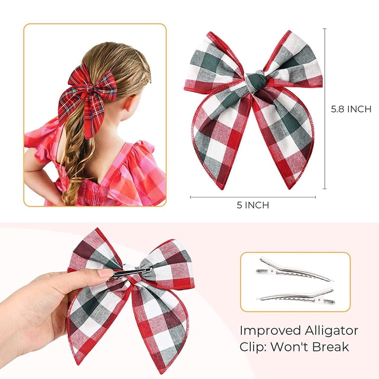8 Pcs Christmas Hair Bows Kids Girls Handmade Plaid Alligator Clips Amazon.com: Velvet Plaid Bow Hair Clips and Accessories for  main image 2