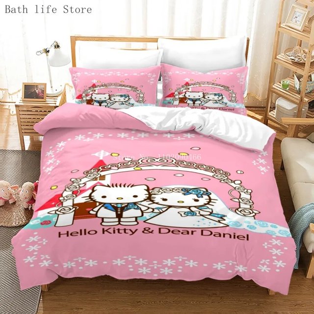 Hot Cute Hello Kittys Bedding Set Quilt Cover Set Duvet Cover Set Pillowcase Home Textiles Children Kids Bedroom Decorate Gift RJ
