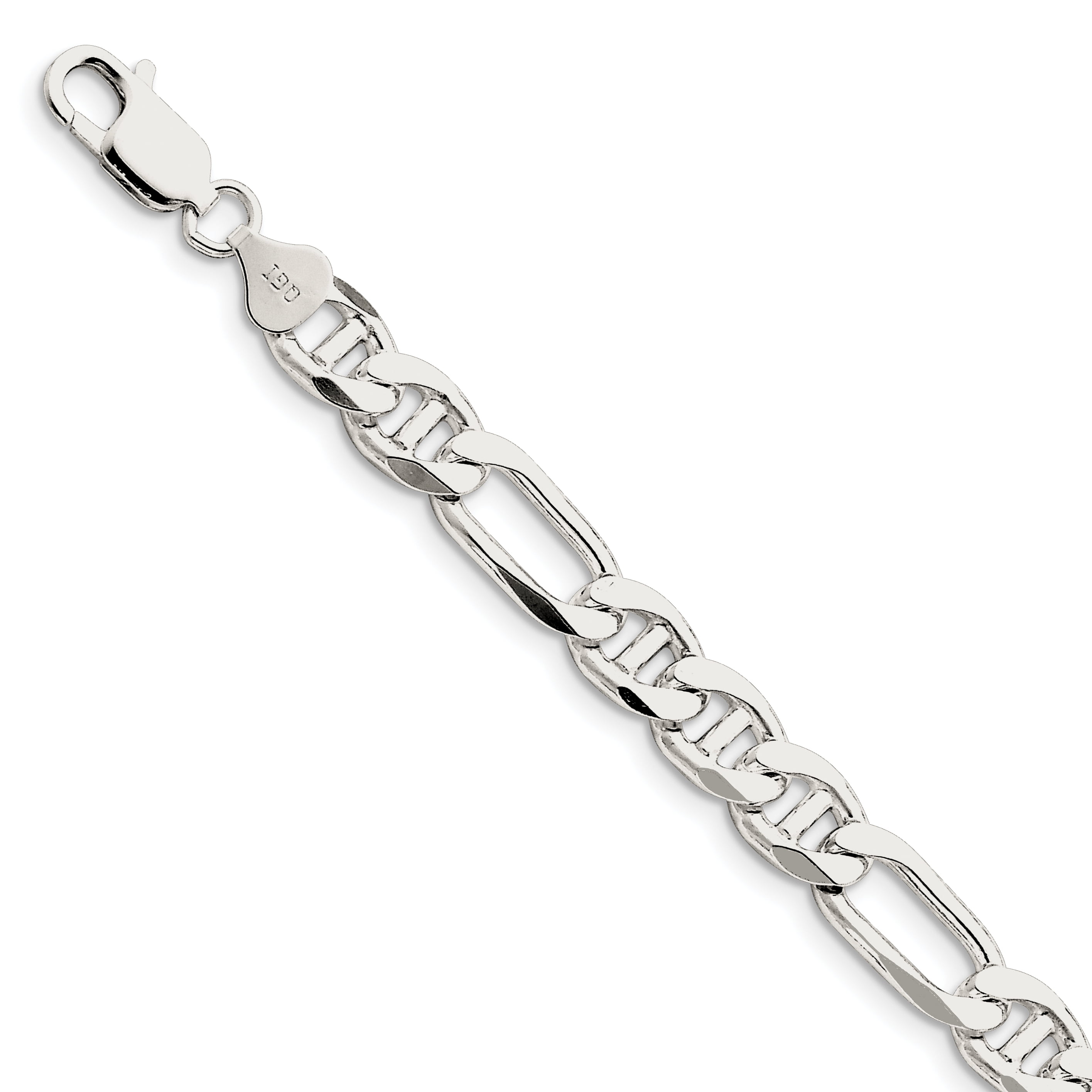 Sterling Silver Polished Solid 7mm Wide Anchor Chain Necklace With Lobster Clasp Length 18 Inch