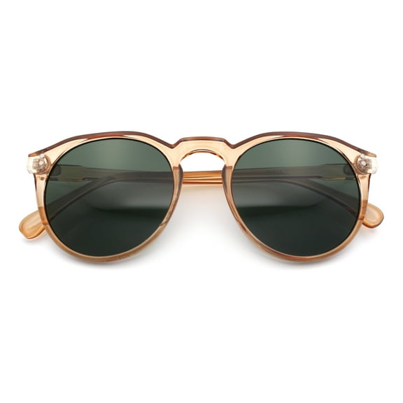 Hipster Keyhole Round Horn Rim Plastic Nostalgic Retro Sunglasses Peach - Green