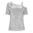 thumbnail image 6 of Miluxas Womens Sparkly Sequin Tops Short Sleeve Glitter Party Dressy Blouse Cold Shoulder Shirt Evening Club Outfit White XL(XL), 6 of 9