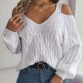 thumbnail image 6 of UTSJKR Women's Trendy Cold Shoulder Sweaters 2024 Fashion Clothing Solid V Neck Pullover Tops Cable Knit Loose Oversized Jumper Long Lantern Sleeve Sleeve Fall Sweaters White S, 6 of 8