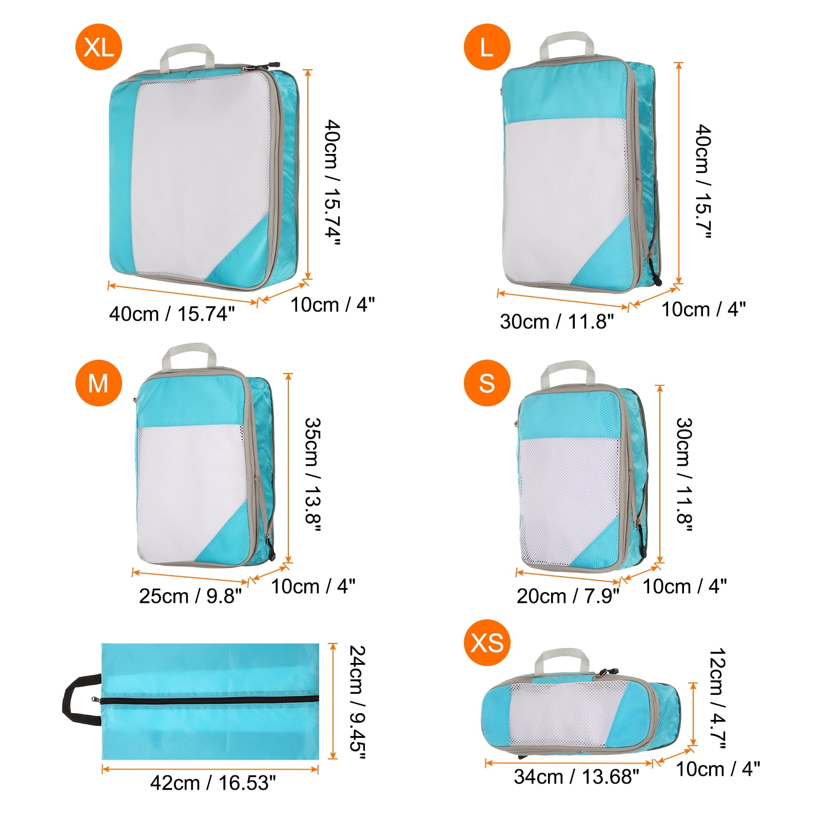 Uxcell 6pcs Compression Packing Cube for Suitcases Lightweight Travel Essentials Luggage Organizers Bags, Sky Blue