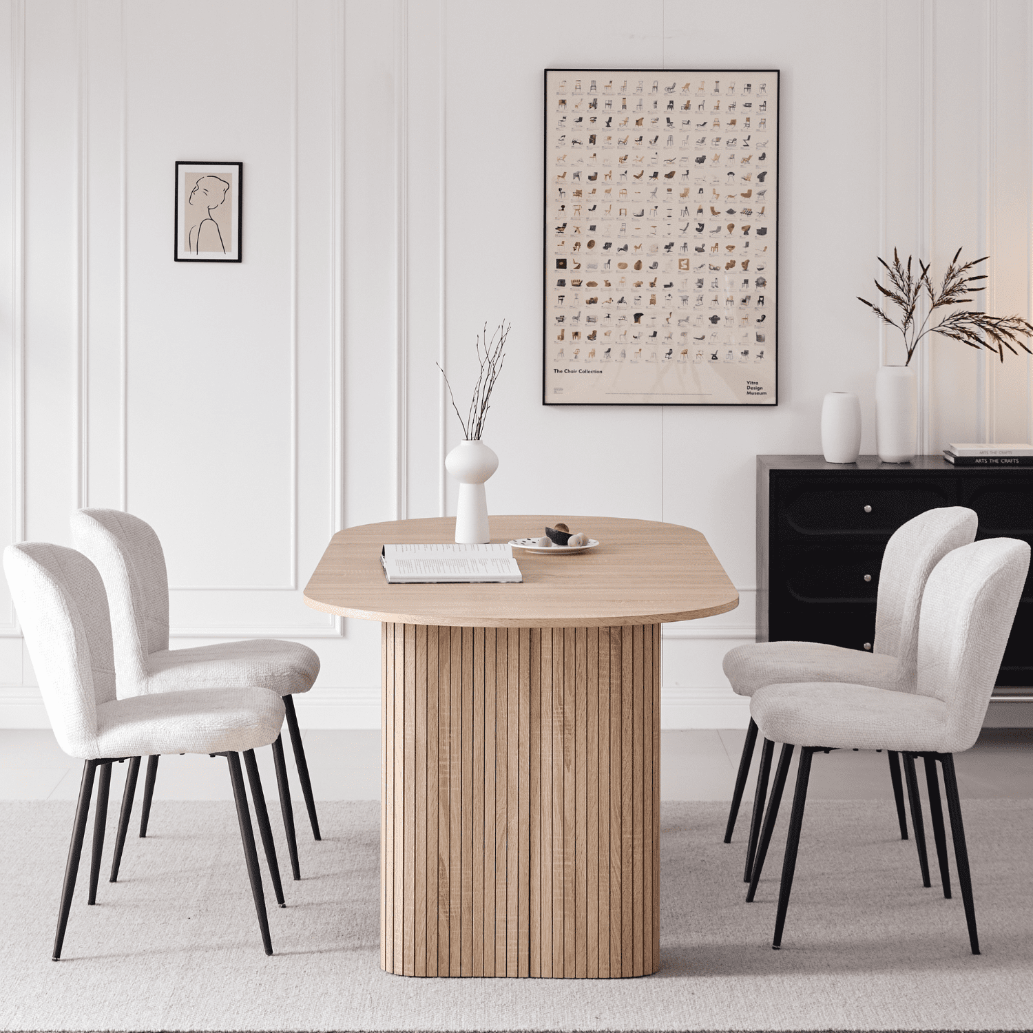 Dining Chairs Set of 4, Upholstered Chenille Fabric Kitchen Chairs With Metal Legs, Wingback Elegant Tufted Accent Vanity Chair For Dinner, Bedroom, Living Room, Apartment, White