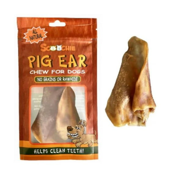 Scoochie Pet Products 284 Irradiated Pig Ear Treats in Full Printed Peggable Bag for Dogs - Large - PDQ of 36