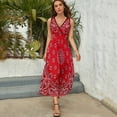 thumbnail image 3 of Bandana - Red Art Womens Night Club Maxi Dress V Neck Sleeveless Bohemia Long Dresses, 3 of 9