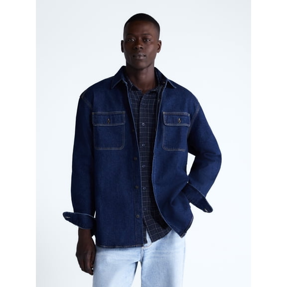 Free Assembly Men's Heavyweight Denim Shirt with Long Sleeves, Sizes S-2XL