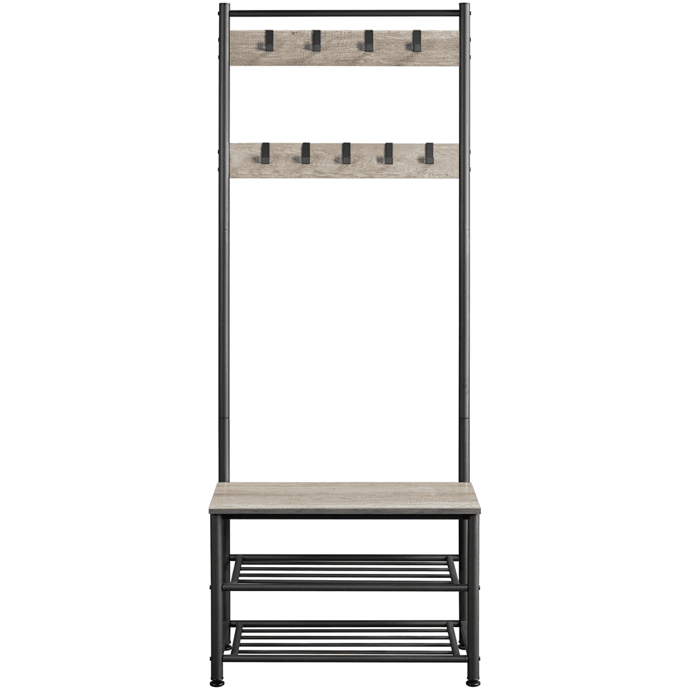 Easyfashion Metal Hall Tree with Shoe Shelves & Movable Hooks, Gray
