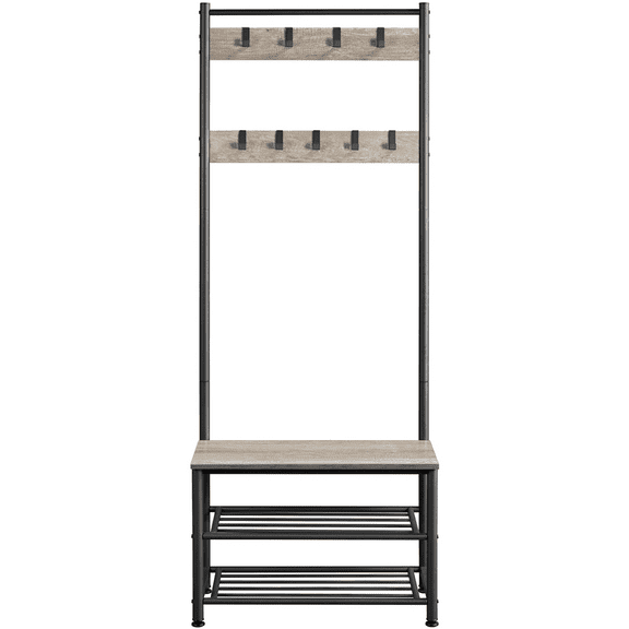 Renwick Metal Hall Tree with Shoe Shelves & Movable Hooks, Gray