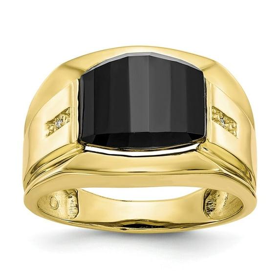 10K Yellow Gold Ring Band Men's Diamond Round Onyx Black, Size 7
