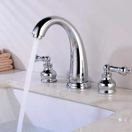 Ktaxon 3 Holes 2 Handle Bathroom Sink Faucet Set Solid Brass Vanity Mixer