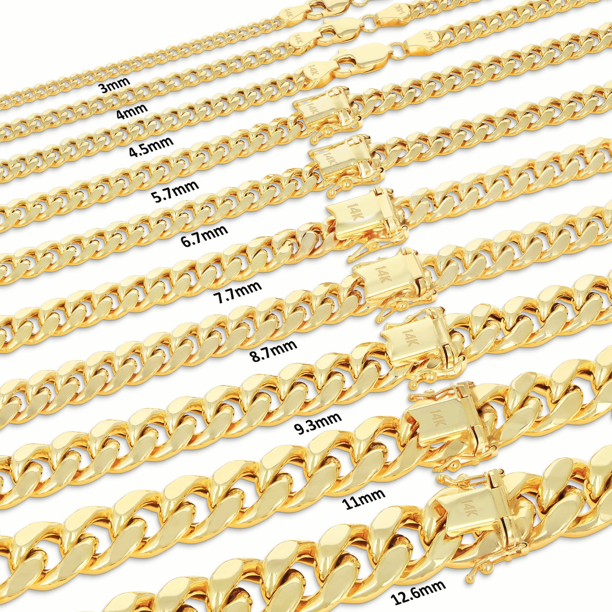 Nuragold 14K Real Yellow Gold Miami Cuban Lightweight Link Chain Bracelet 7"-9" (3mm-12.6mm) Italian Jewelry for Men & Women