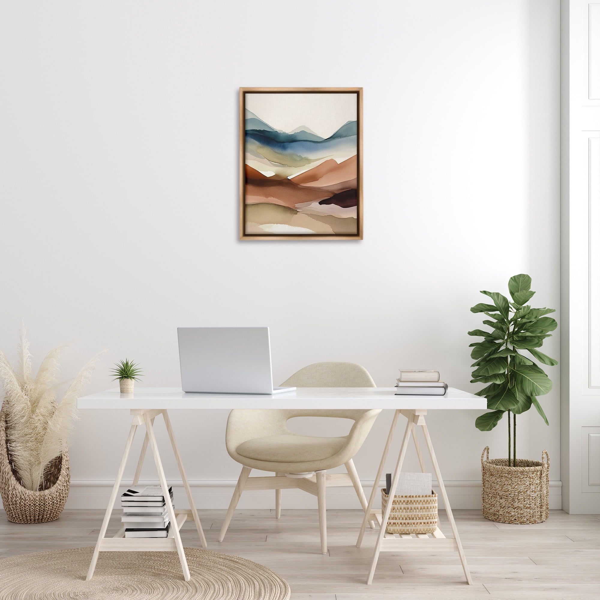 Stupell Industries Abstract Desert Landscape Landscape Painting Brown Floater Framed Canvas Art Print Wall Art, 25 x 31