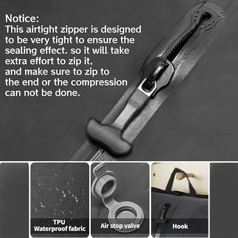 2 pack Travel Vacuum Bags with Pump, 17.32x11.42x5.51", IP67 Reusable Space Saver Compression Packing Storage Organizer Cube for Luggage CarryOn Suitcases (BLACK)