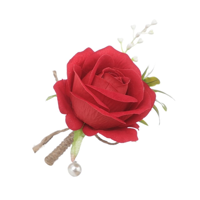 Qarigey Elegantes padrinos de boda rosas de boda detalle llamativo ramillete de rosas blancas ramilletes de boda hechos a mano Ropa, zapatos y accesorios Miscelánea rojo