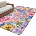 thumbnail image 2 of Rectangle Area Rugs 3 x 5 Ft, Purple Pink Floral Non-Slip Residential Carpet, Spring Watercolor Country Flower Indoor Crawling Mats Runner Rugs for Living Room/Dining Room/Bedroom, 2 of 9