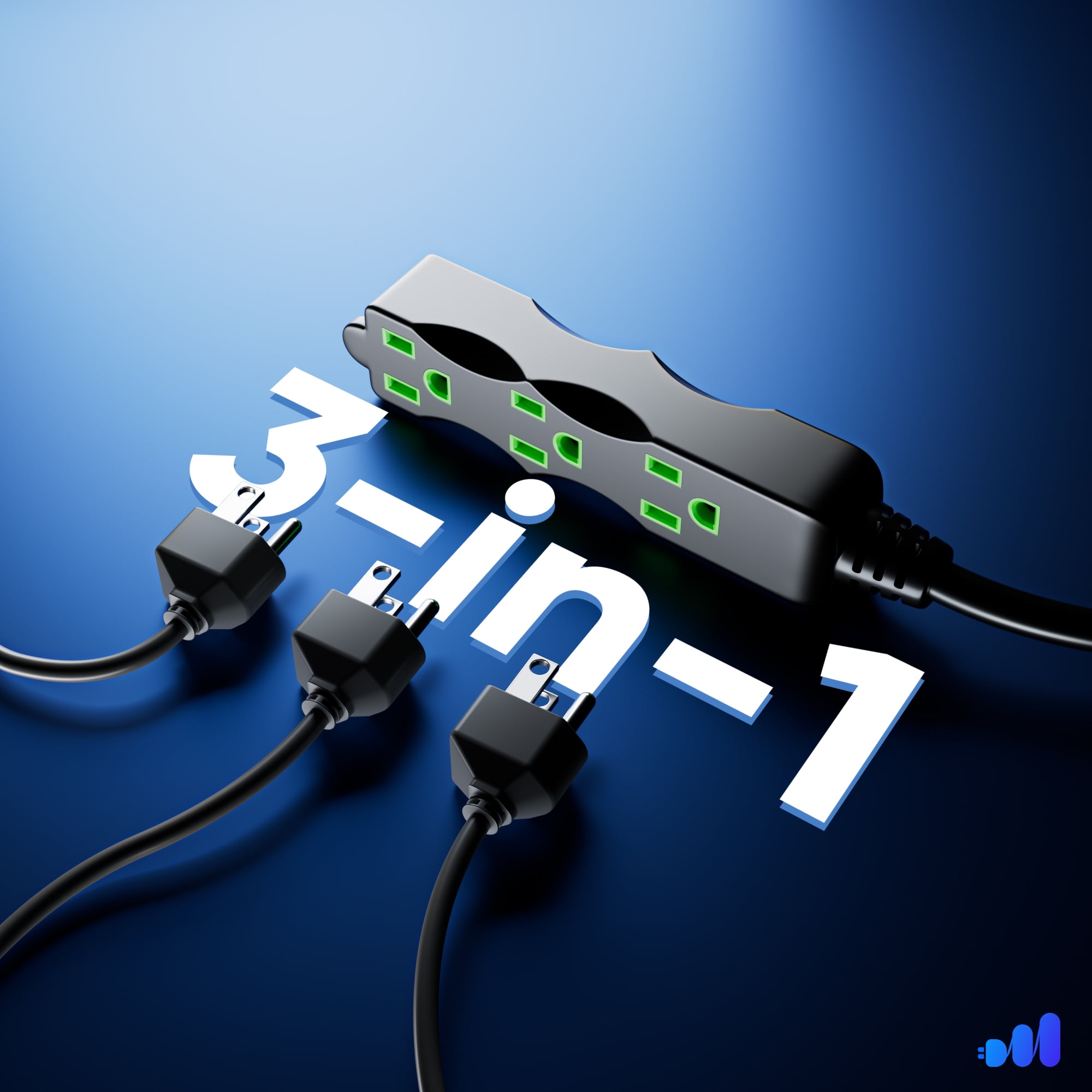 Extension Cord with Multiple Outlets (3 Outlets), Outlet Extender with Indoor Wire, Multi Plug Outlet 125V, 3 Prong Extension Cord, ETL Listed, Black with Green Indicators, 15ft