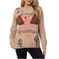 thumbnail image 2 of Qiopertar Mode Femmes Imprimé Col Rond Pull Tops Manches Longues Blouse Confortable Chandail en Molleton Offres de la Semaine Liquidation Moins de 5$ jusqu'à 90 % de Réduction, 2 of 3
